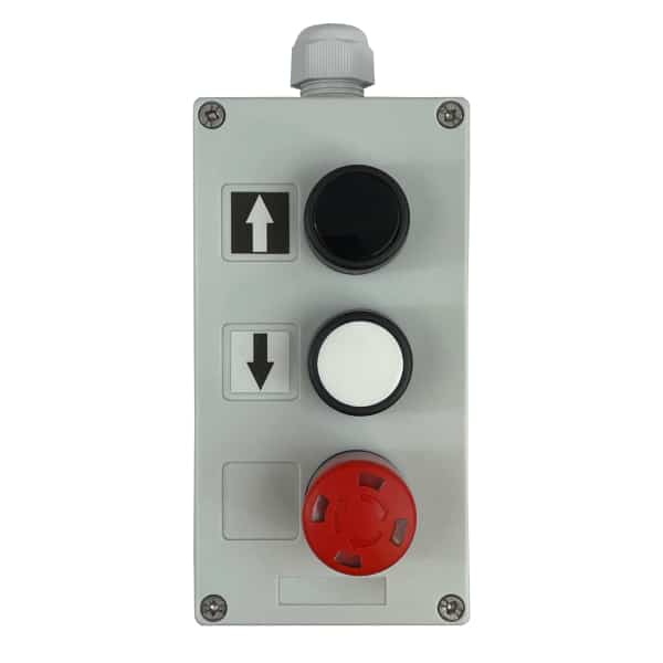 Boîte à boutons pneumatique pour circuit de commande 2,7 x 4 mm 1 vitesse de levage • arrêt d’urgence