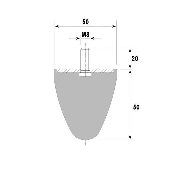 Tampon amortisseur conique caoutchouc Ø50 x 50 mm • Tige filetée M8 x 20 mm