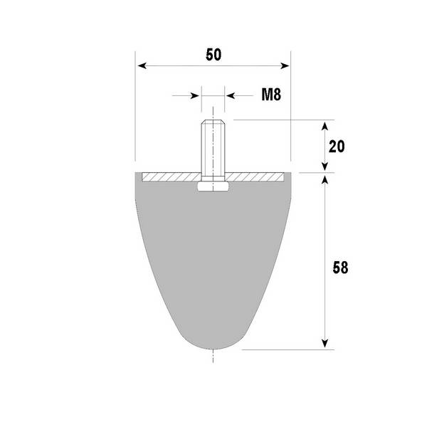 Tampon amortisseur conique caoutchouc Ø50 x 58 mm • Tige filetée M8 x 20 mm