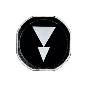 Etiquette de bouton flèche double blanche sur fond noir vertical